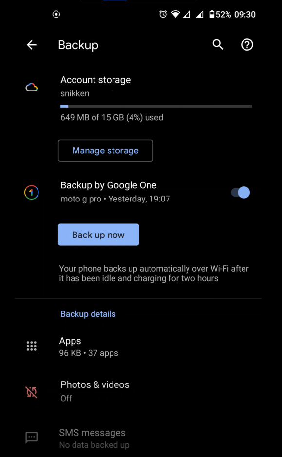 Smartphone Backup Screen