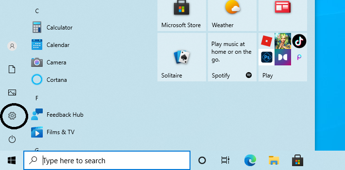 Start Menu Settings button