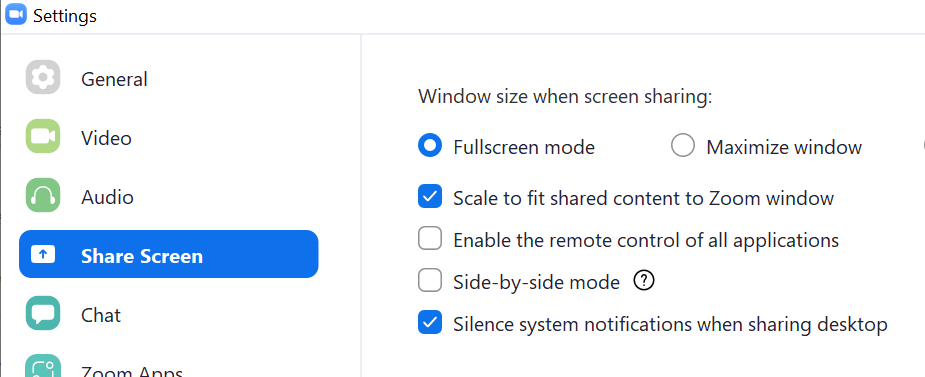 Share Screen Settings