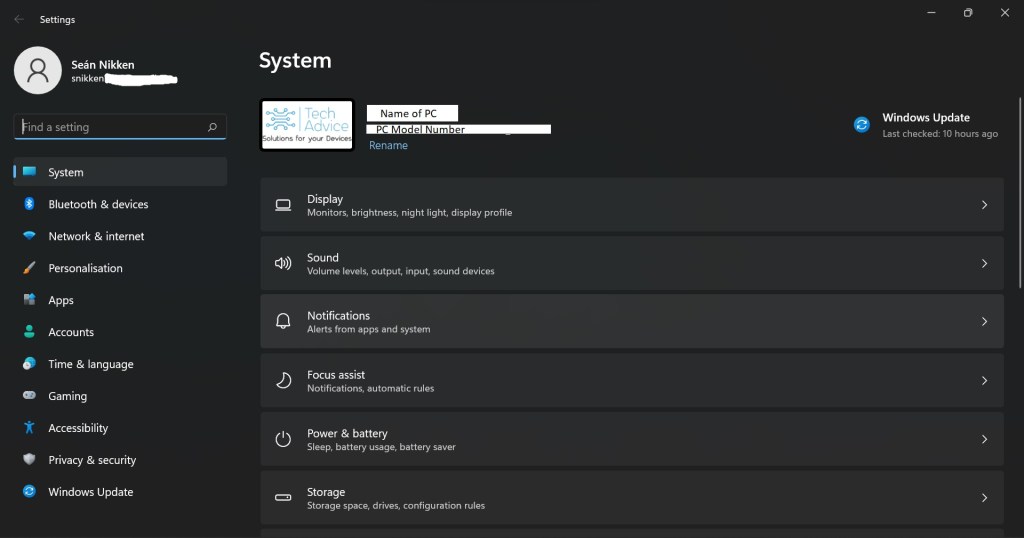 Windows 11 Settings Menu